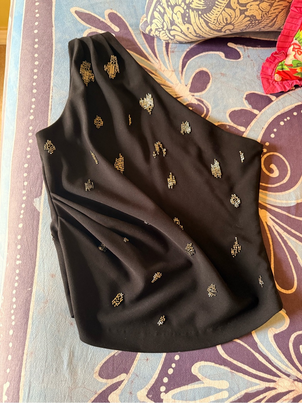 Zara Black One-Shoulder Embellished Blouse